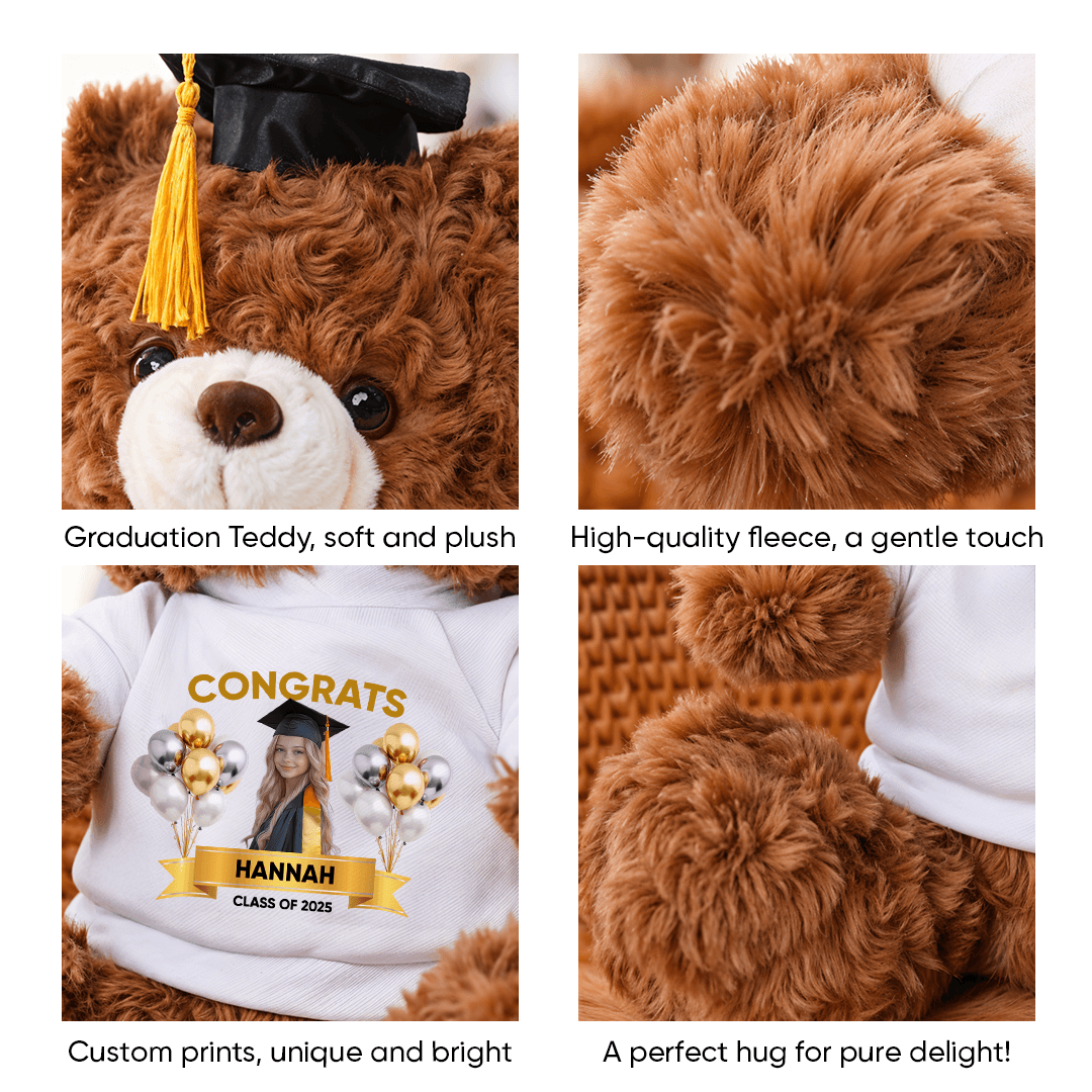 Class Of 2025 Congrats Graduate Bear With Cap Custom Logo - Teddy Bear With Personalized Shirt - 2