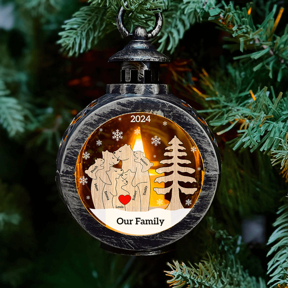 Personalized Family Bear LED Lantern - Christmas Lamp Ornament