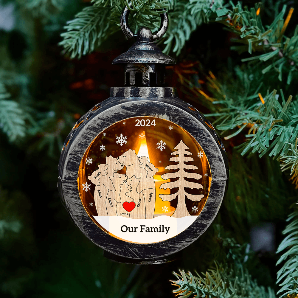 Personalized Family Bear LED Lantern - Christmas Lamp Ornament
