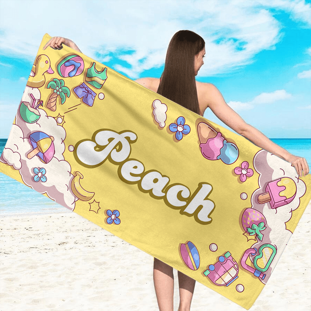 Personalized Beach Towel Name - Custom Name Summer Pool Towel