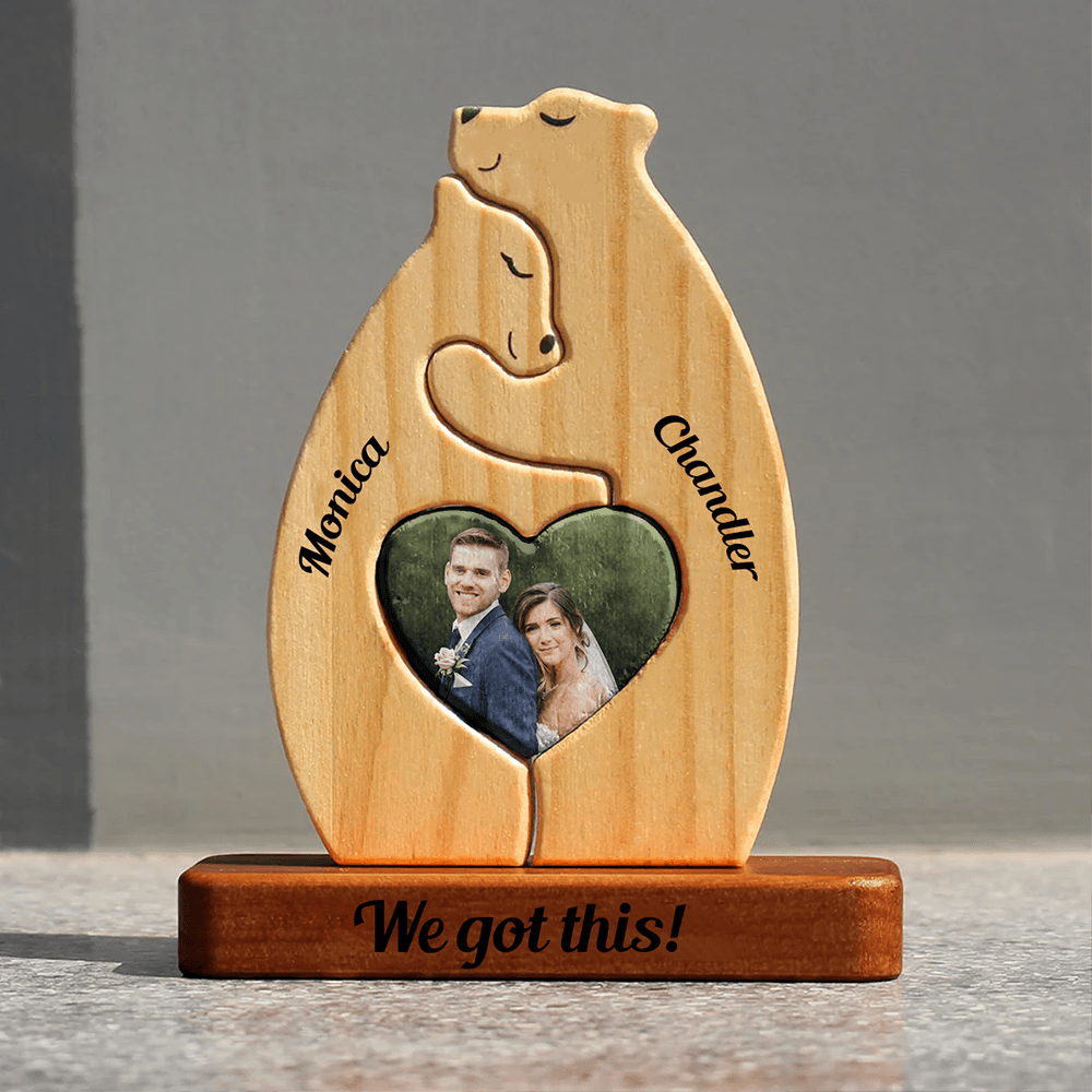 Personalized Wooden Bears Couple Puzzle - Wooden Pet Carvings
