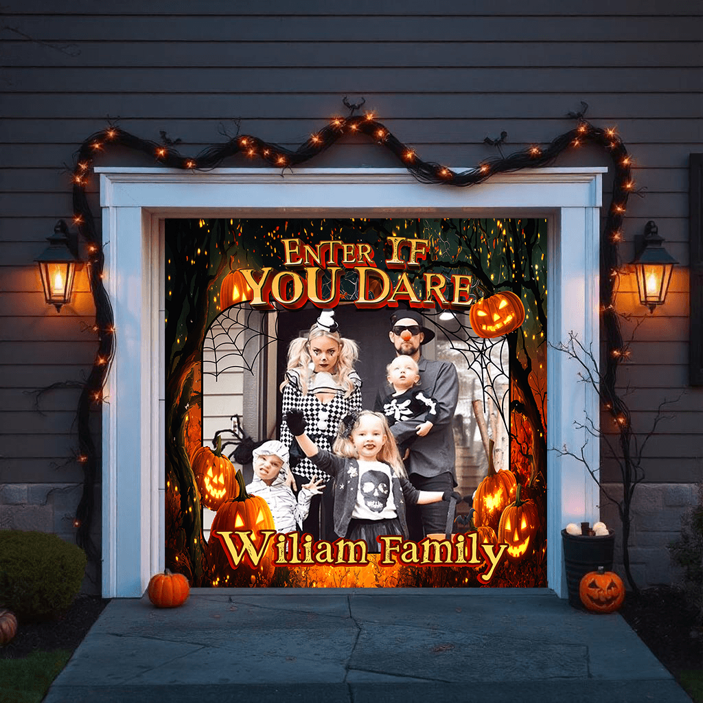 Custom Family Name Halloween Garage Door Decorations - Garage Door Banner Covers - Single Garage