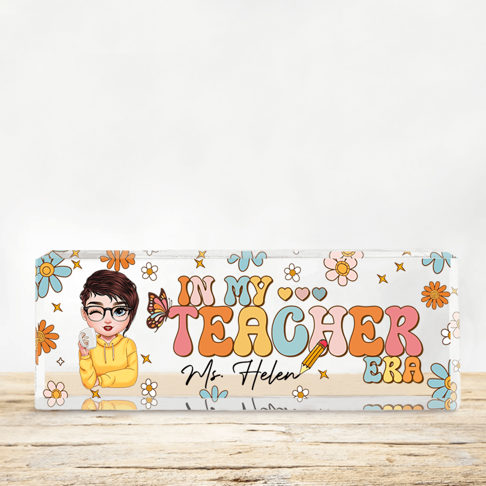 Personalized Teacher Desk Sign - In My Teacher Era Retro Flowers