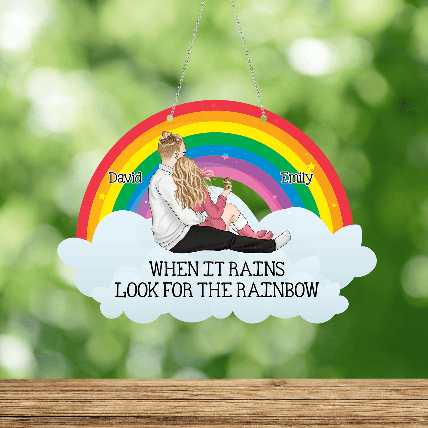 When It Rains Look For The Rainbow - Personalized Hanging Acrylic