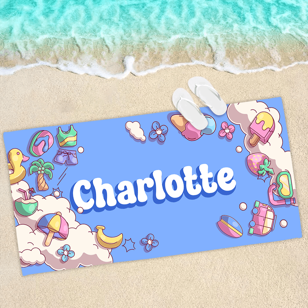 Personalized Beach Towel Name - Custom Name Summer Pool Towel