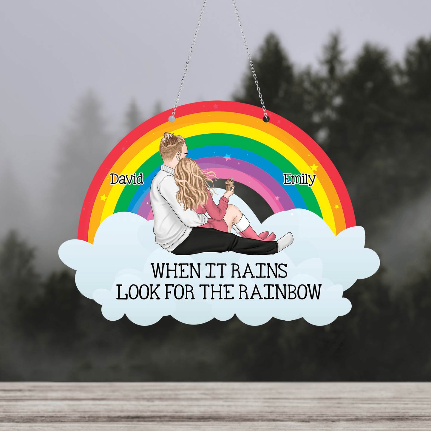 When It Rains Look For The Rainbow - Personalized Hanging Acrylic