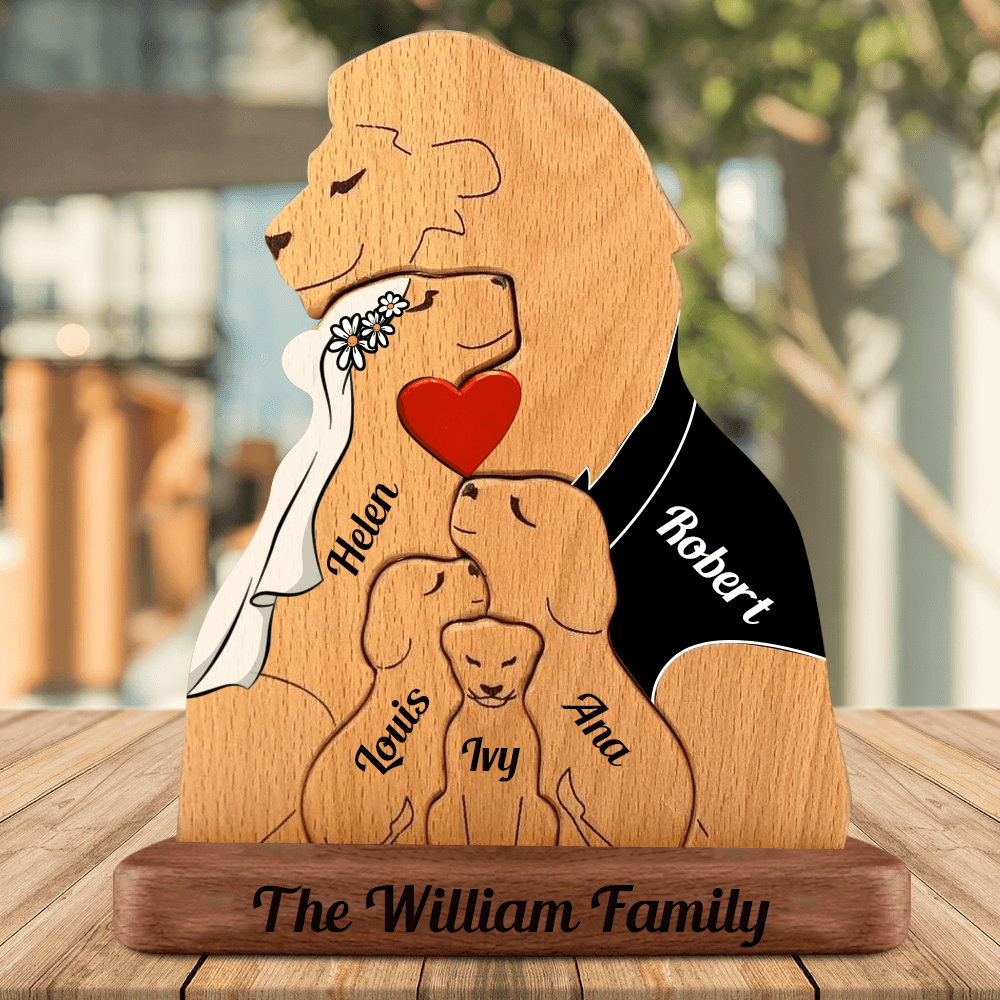 Custom Personalized Lion Wooden Family Puzzle - Pet Carvings