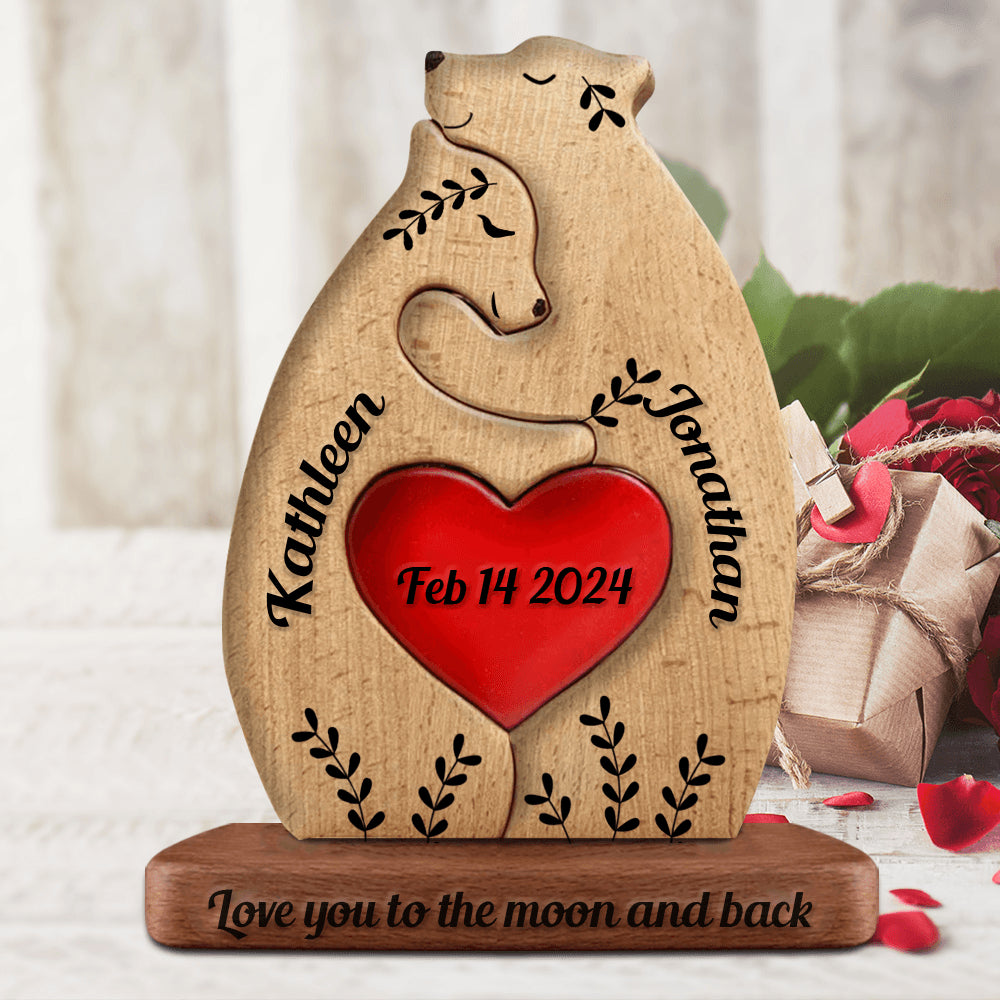 Personalized Bears Couple Wood Puzzle - Wooden Pet Carvings