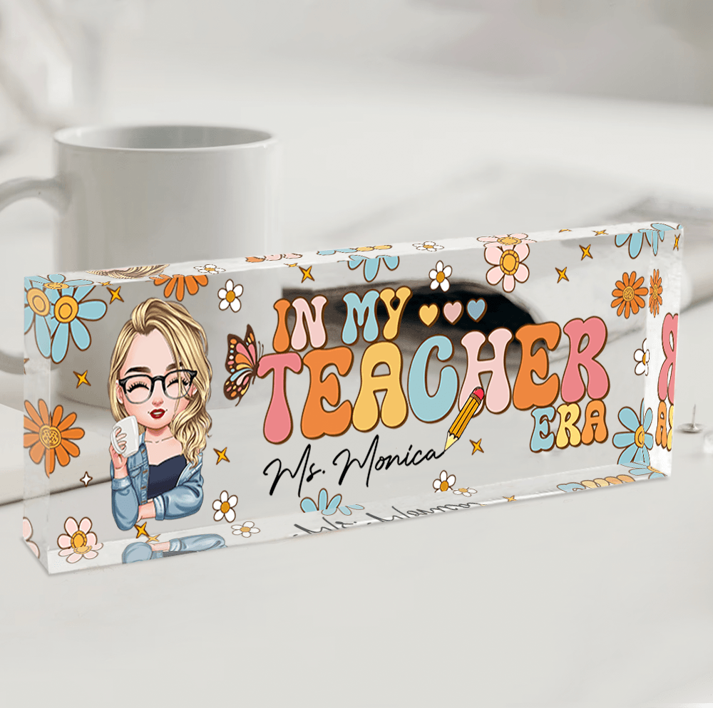 Personalized Teacher Desk Sign - In My Teacher Era Retro Flowers