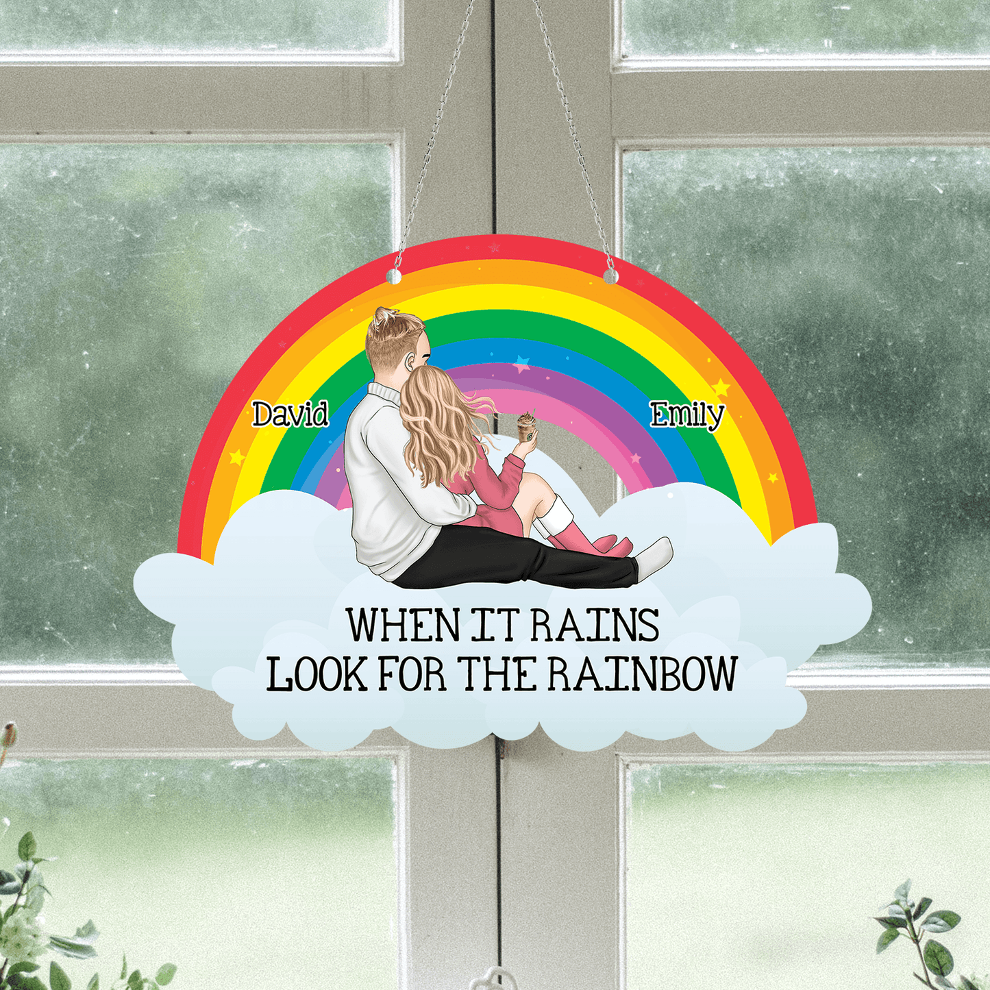When It Rains Look For The Rainbow - Personalized Hanging Acrylic