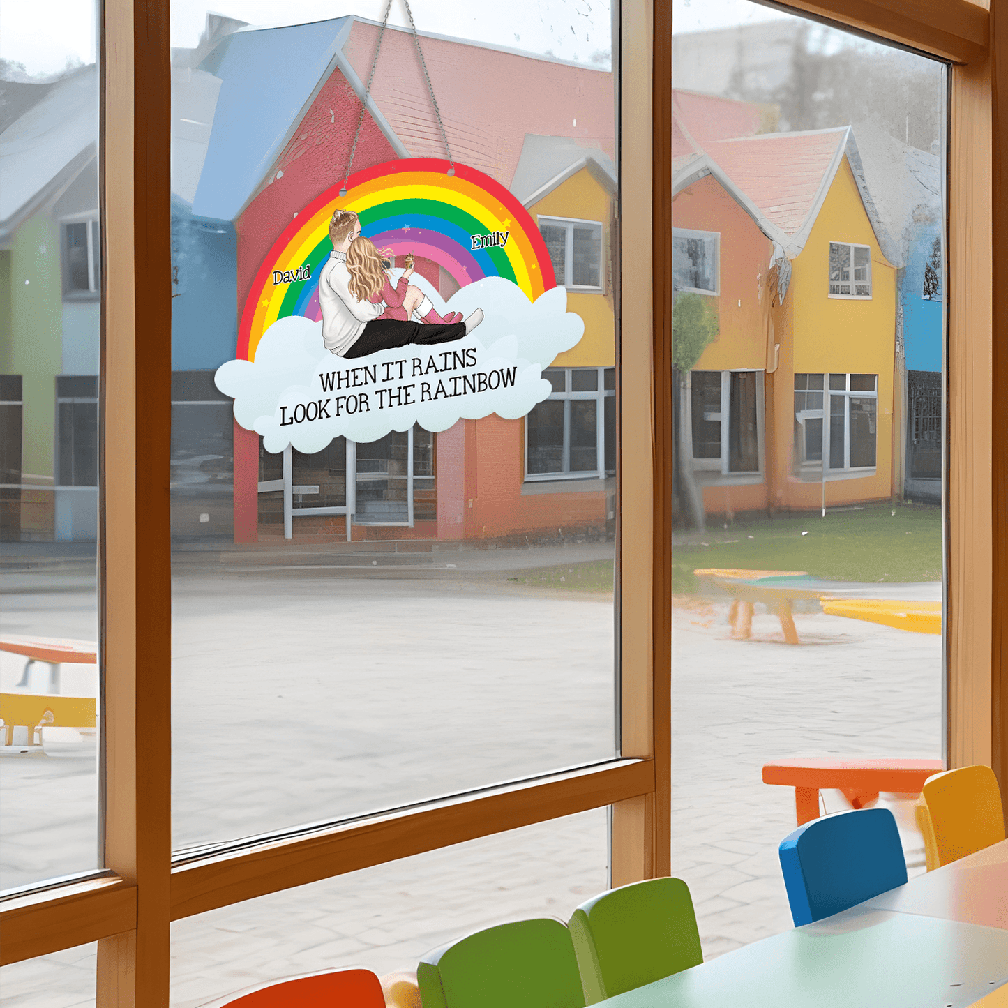 When It Rains Look For The Rainbow - Personalized Hanging Acrylic
