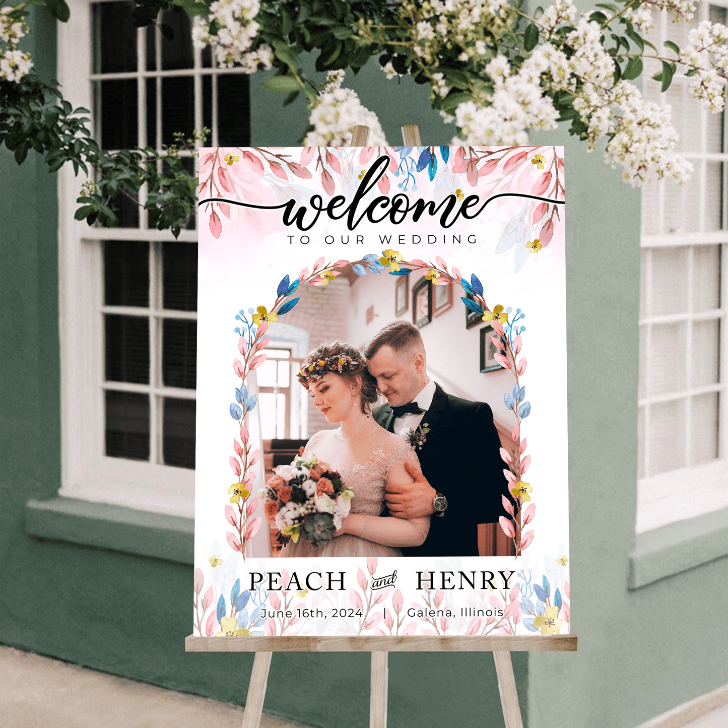 Flower Wedding Welcome Sign - Modern Wedding Decoration