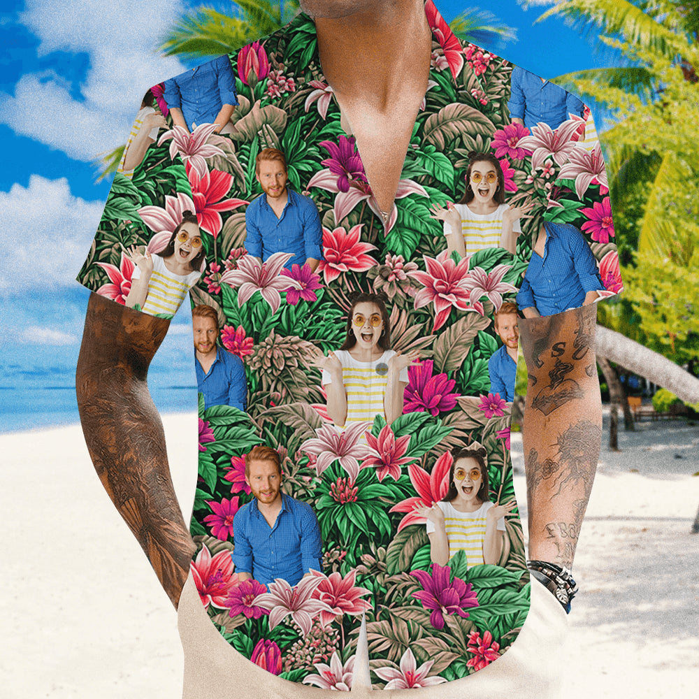 Personalized Jungle Family Photo Name - Custom Hawaiian Shirt
