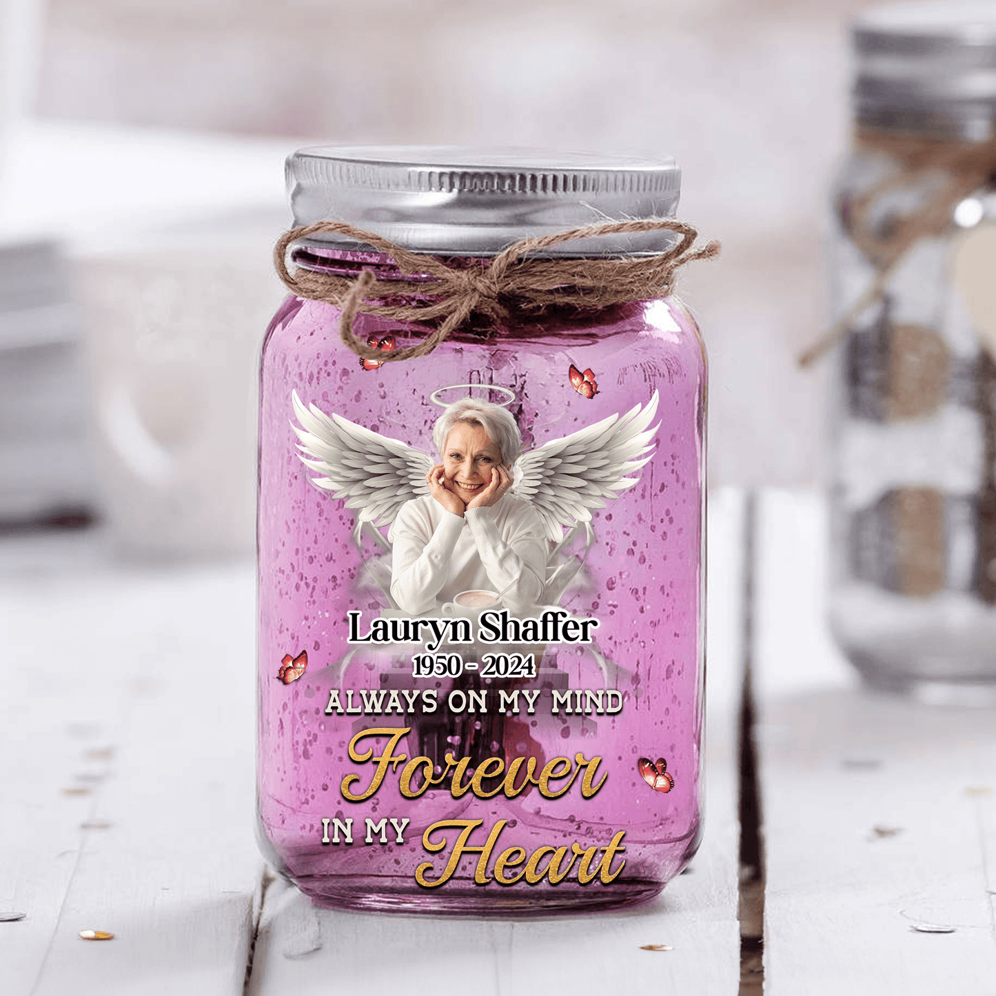 Personalized Memorial Jar Light - Your Wings Were Ready But Not