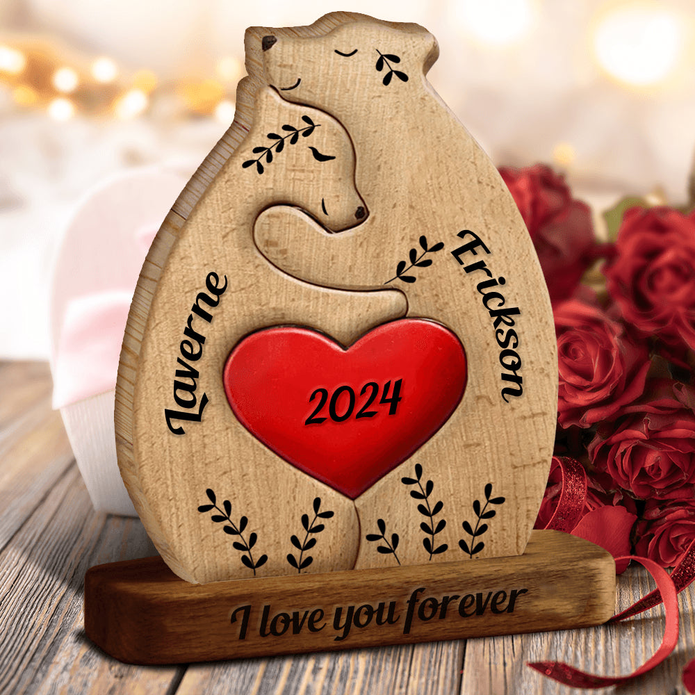 Personalized Bears Couple Wood Puzzle - Wooden Pet Carvings