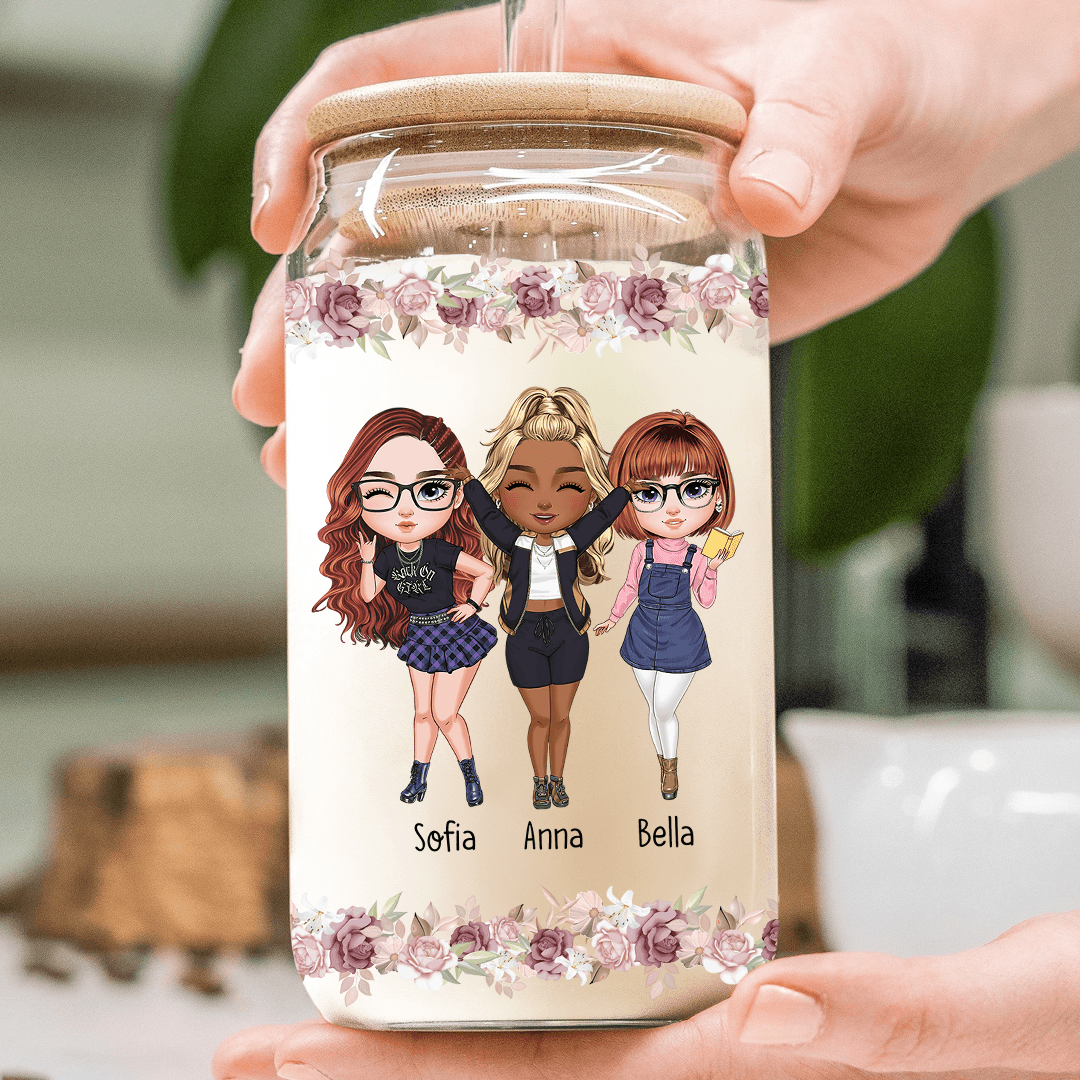 True Friends Become Sisters - Personalized Clear Glass Cup