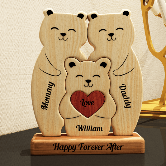 Teddy Bear Family Puzzle - Wooden Bears Family - Pet Carvings Gift