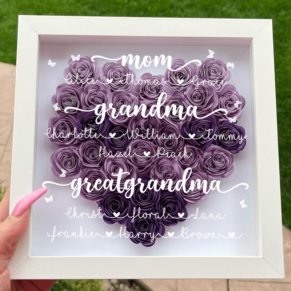 Mom Heart Shaped Monogram Flower - Personalized Flower Shadow Box