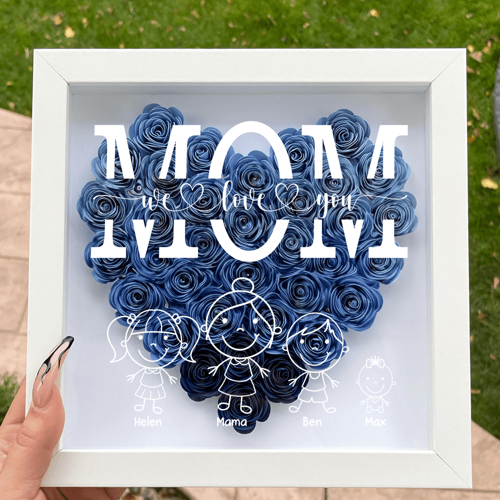 Our Family Heart Monogram Flower - Personalized Shadow Box