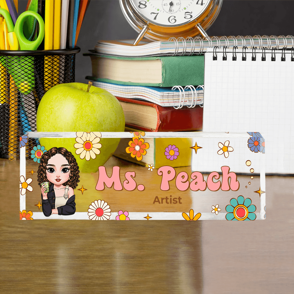 Personalized Teacher Desk Sign - Custom Hippie Flowers Magic Name
