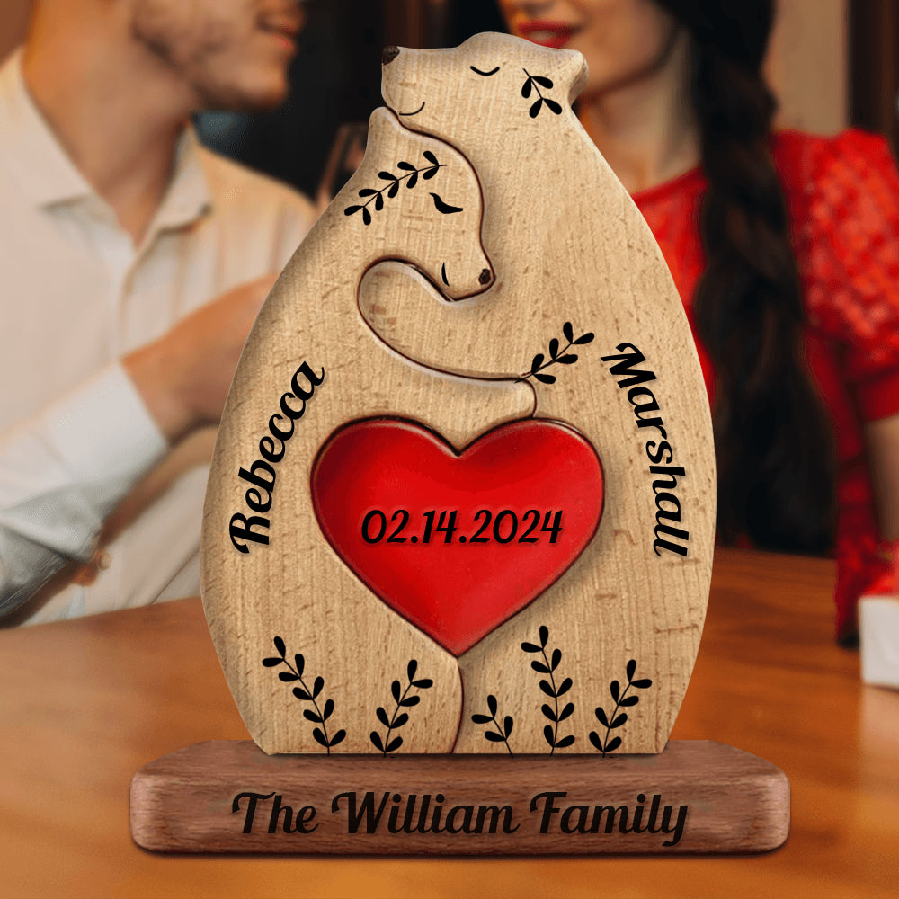 Personalized Bears Couple Wood Puzzle - Wooden Pet Carvings