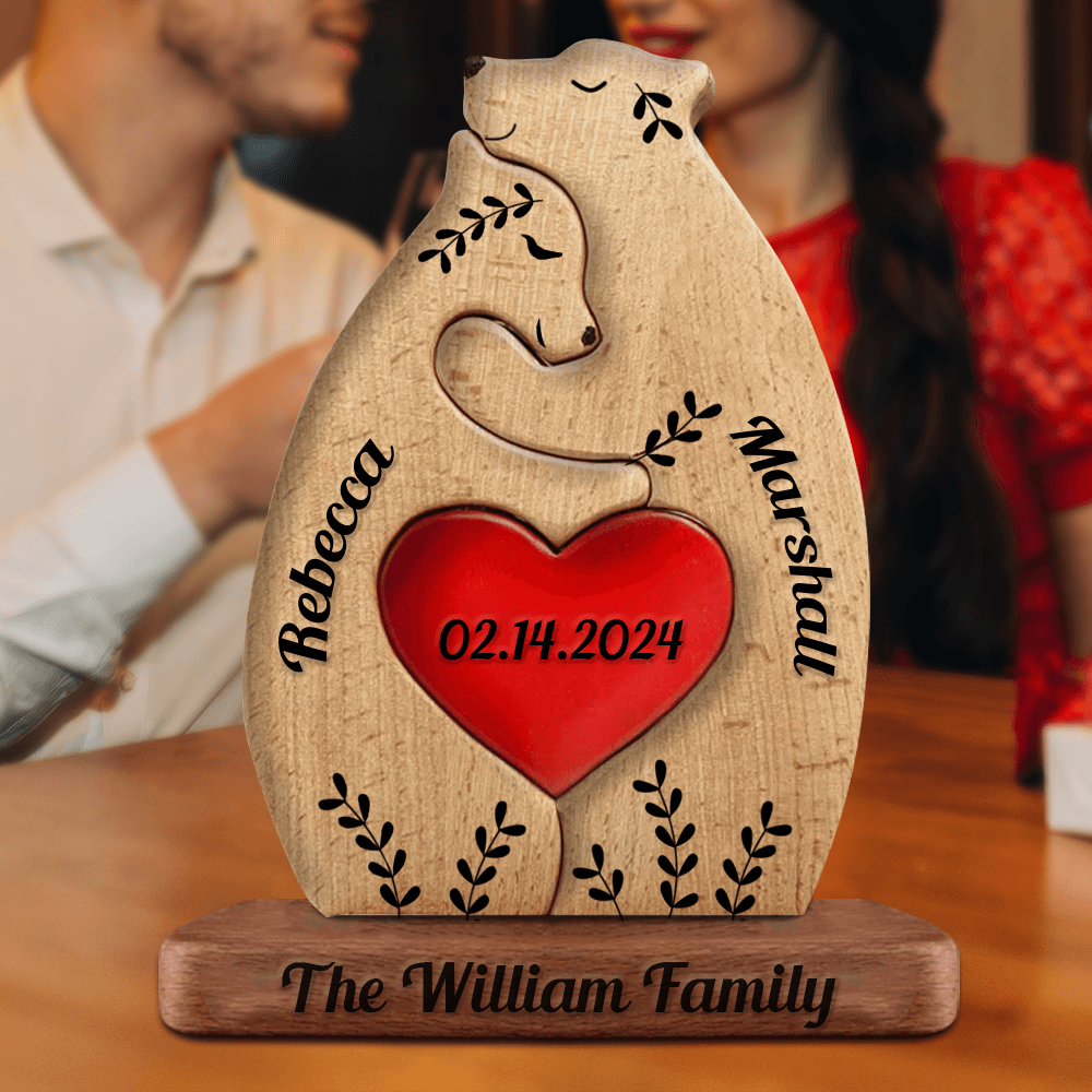 Personalized Bears Couple Wood Puzzle - Wooden Pet Carvings