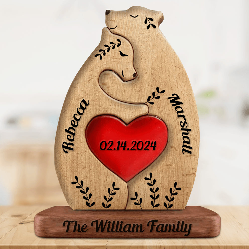 Personalized Bears Couple Wood Puzzle - Wooden Pet Carvings