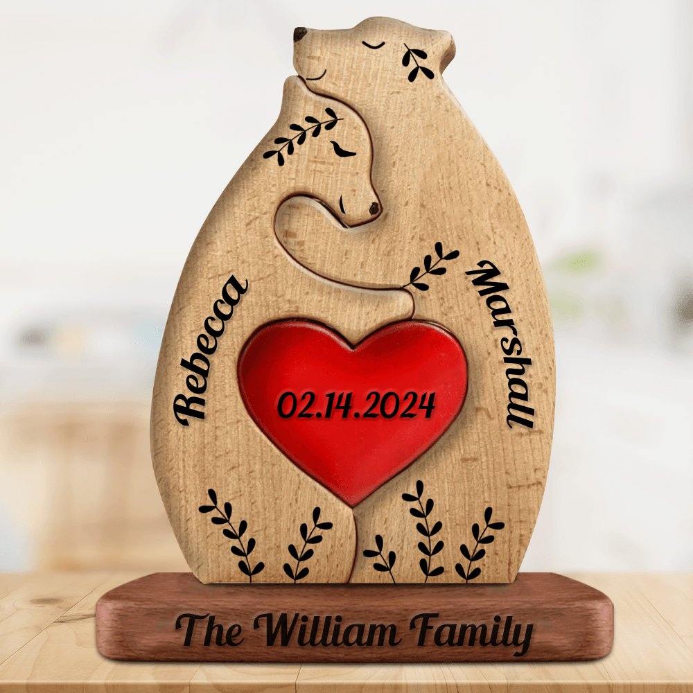 Personalized Bears Couple Wood Puzzle - Wooden Pet Carvings