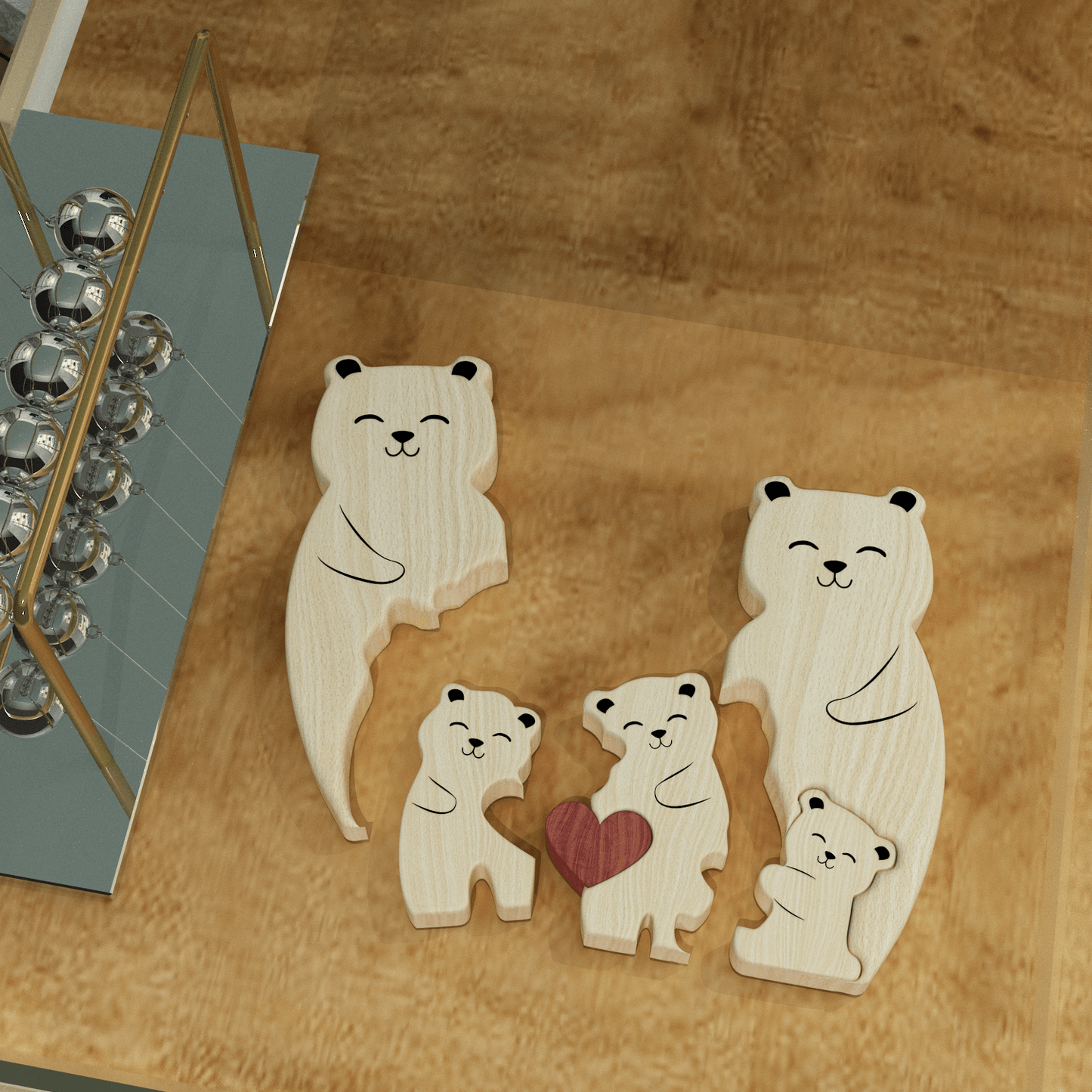 Teddy Bear Family Puzzle - Wooden Bears Family - Pet Carvings Gift