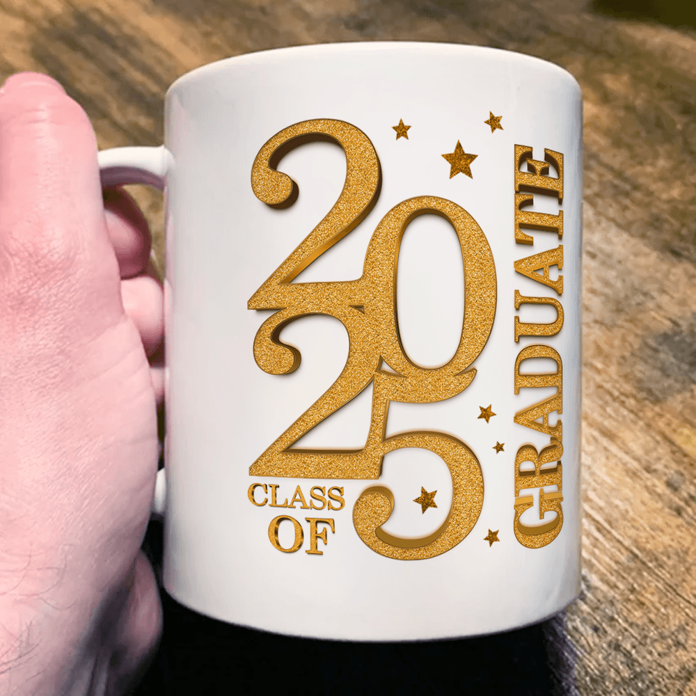 Personalized 2025 Grad Mug - Trendy Glitter Graduation Coffee Mug