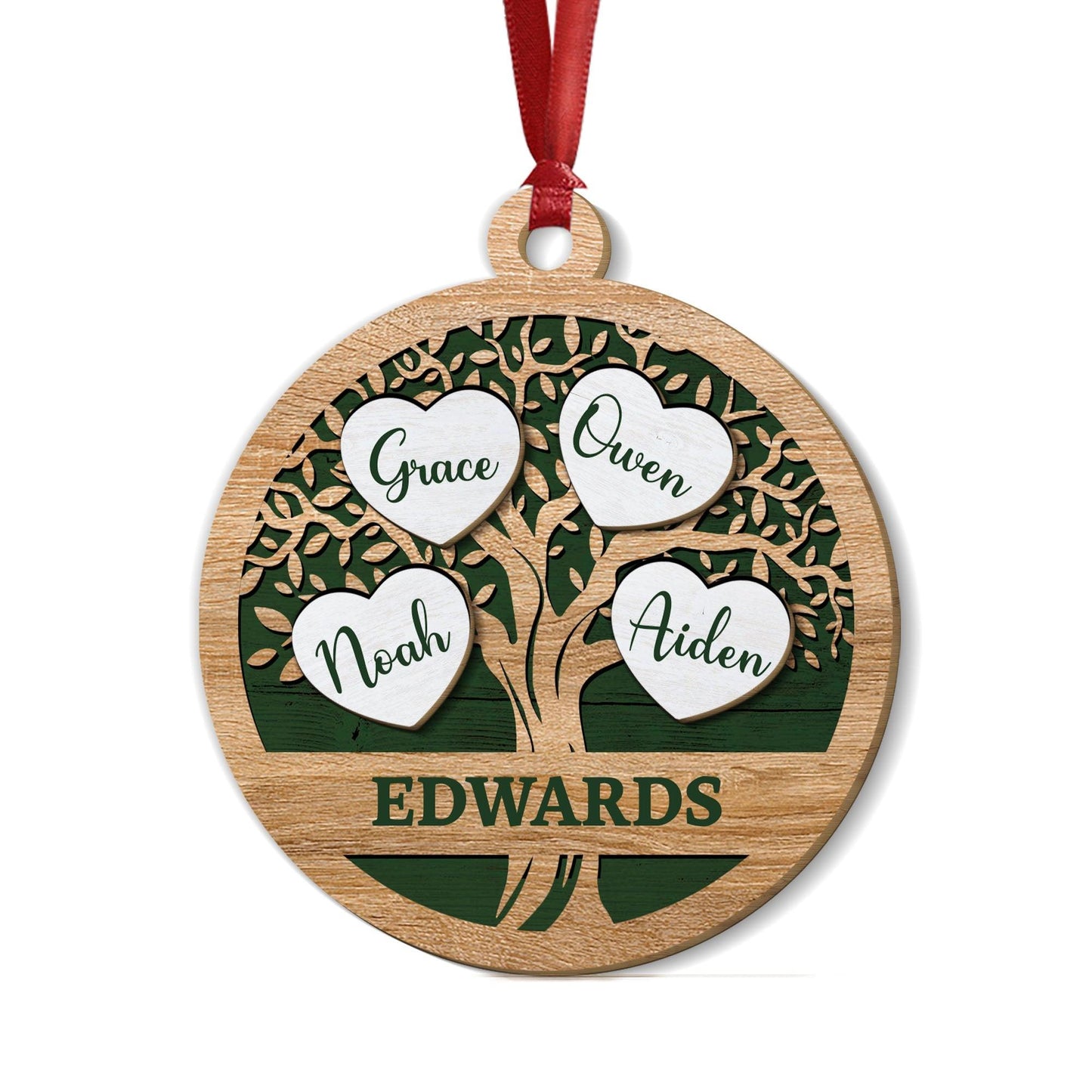 Tree of Life Custom Family Name - 2-Layer Wood Ornament