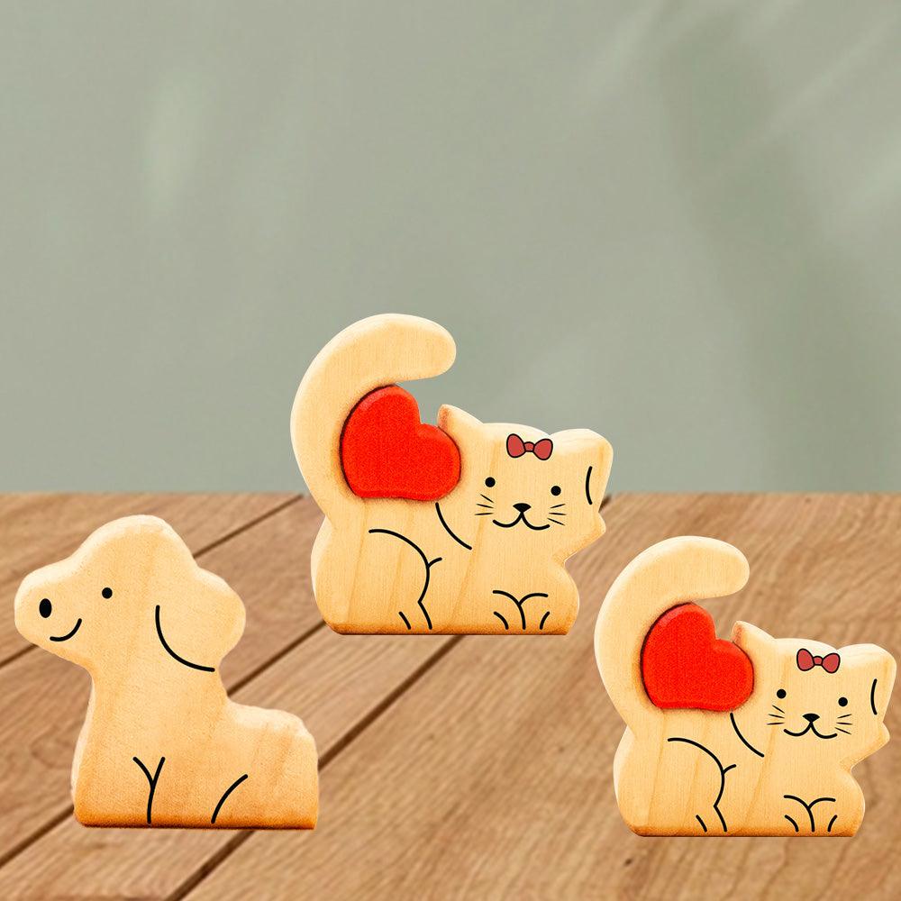 Dog and Cat Mini Shape - Puzzle Wooden Family - Wooden Pet Carvings