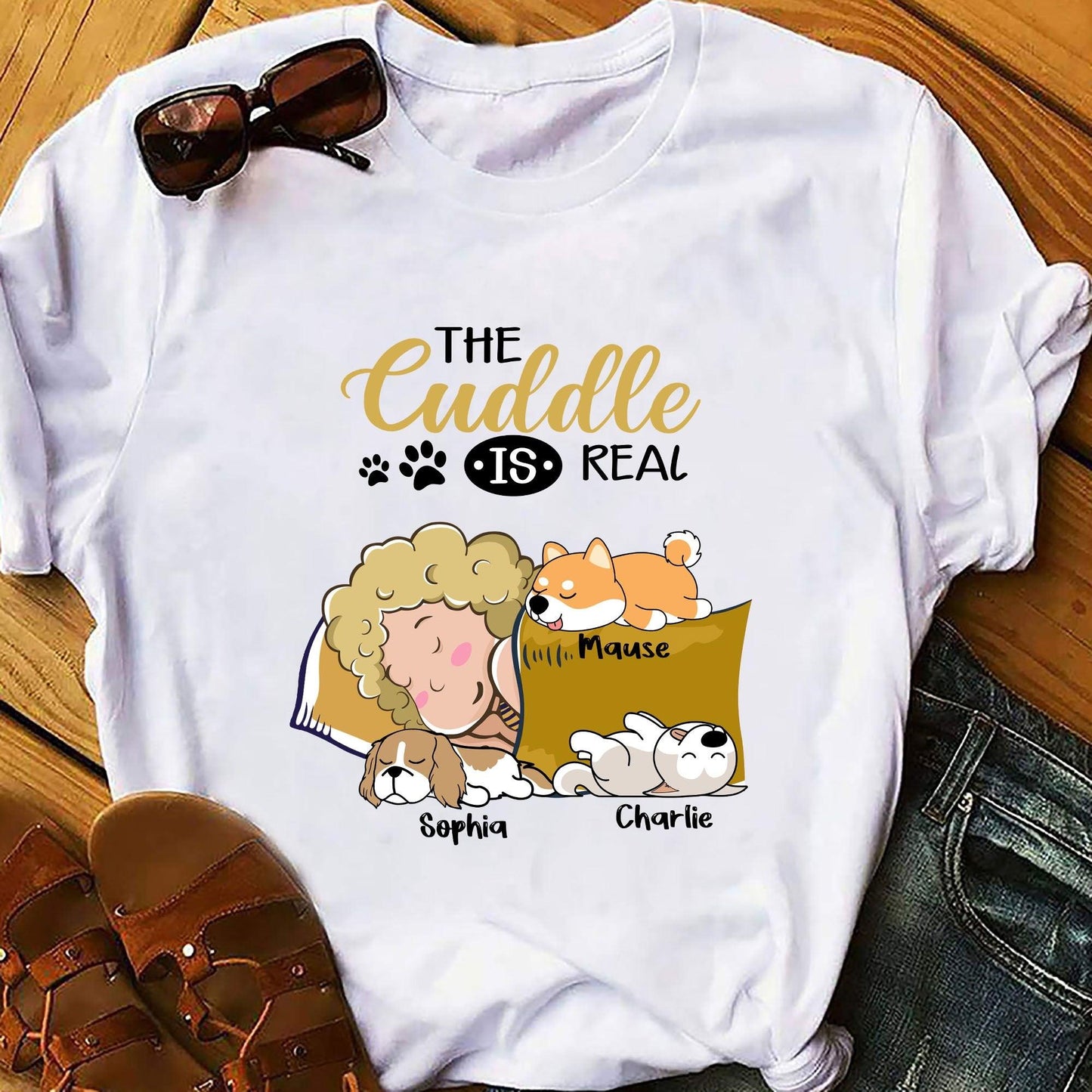The Cuddle Is Real Dog Sleeping - Personalized Custom Unisex T-Shirt