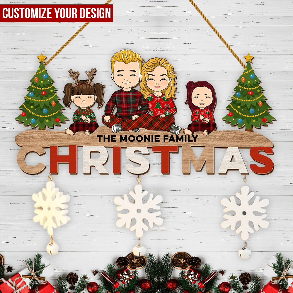 Family Christmas Layered Sign - Holiday Season Layers Hanging Door