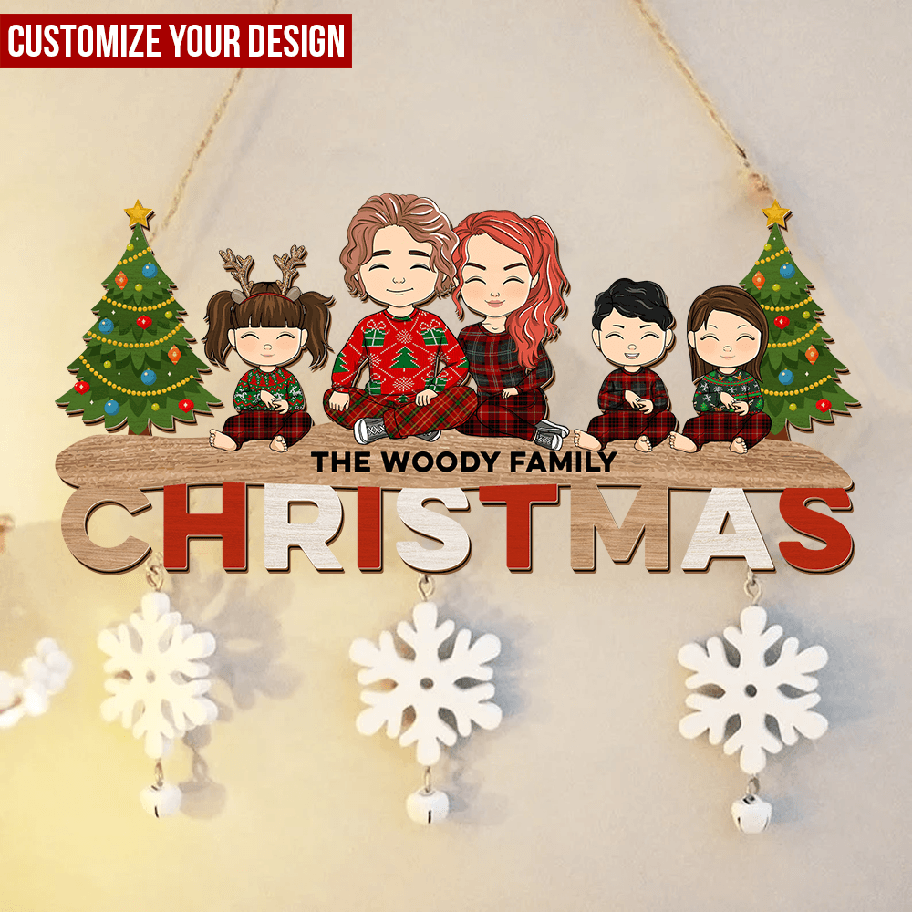 Family Christmas Layered Sign - Holiday Season Layers Hanging Door