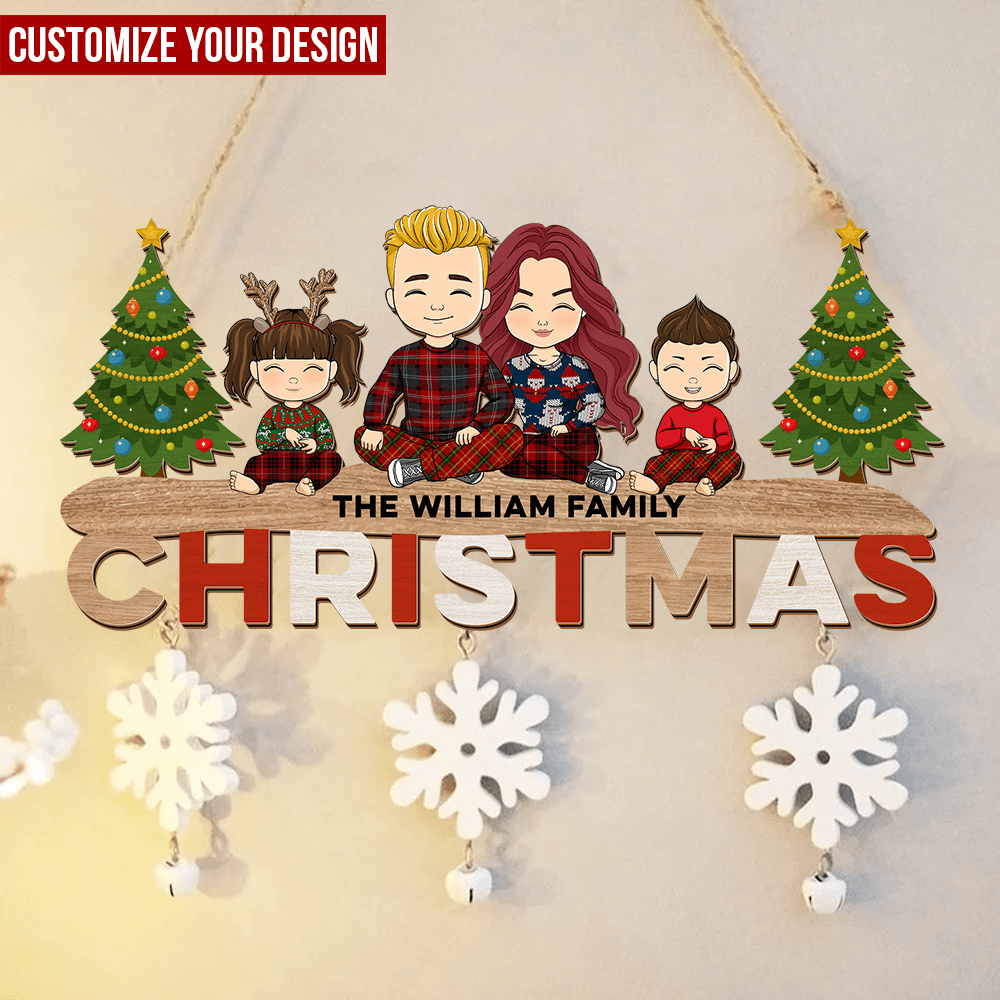 Family Christmas Layered Sign - Holiday Season Layers Hanging Door