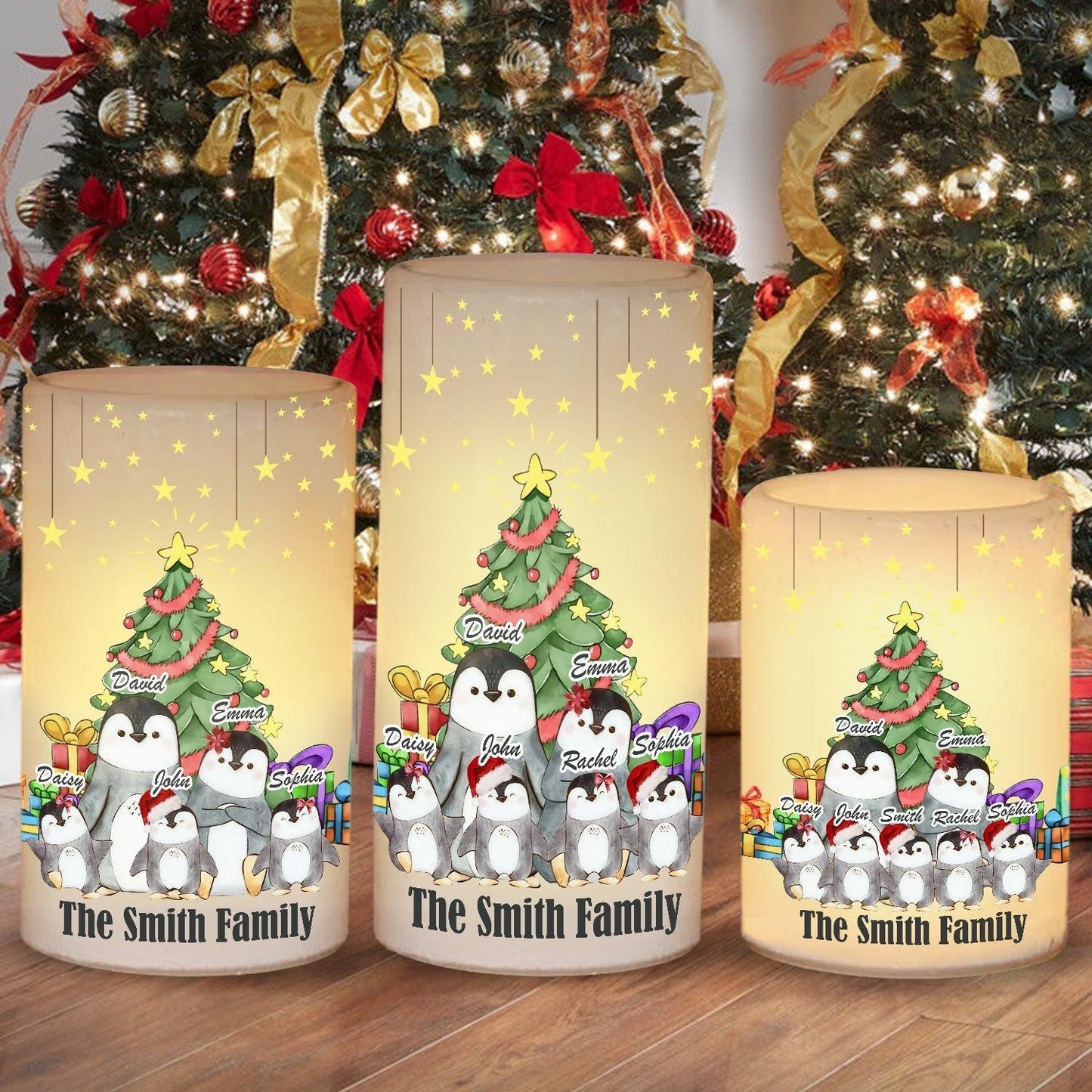 Christmas Penguin Family - Candle Shape Light - Warm Light Candles