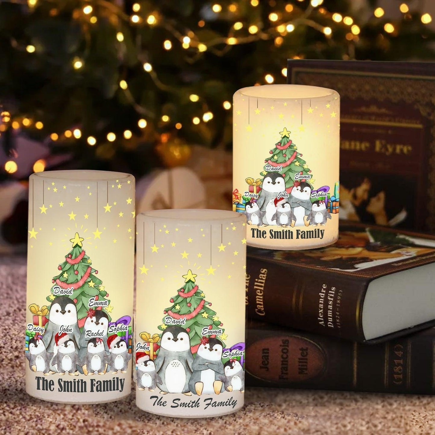 Christmas Penguin Family - Candle Shape Light - Warm Light Candles