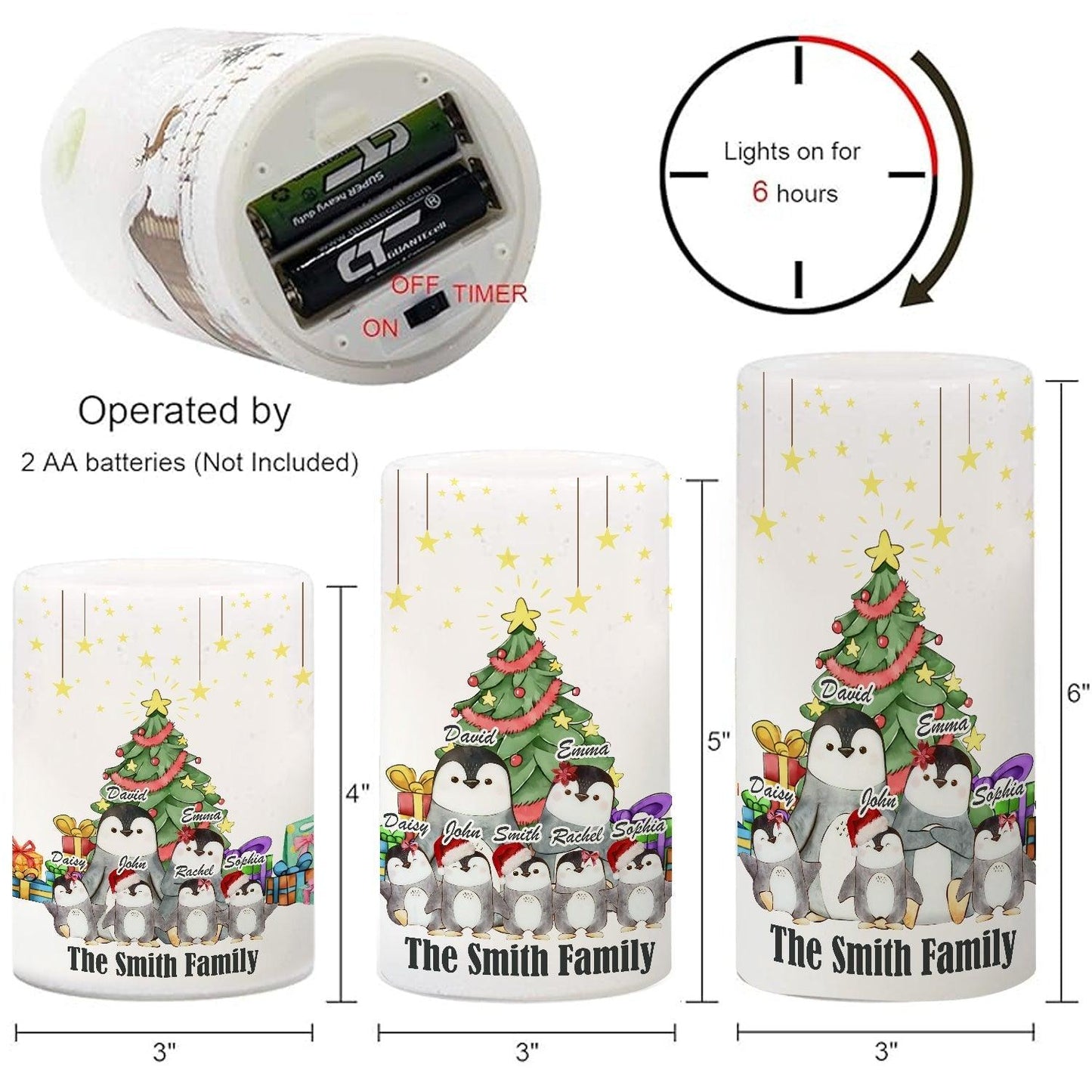 Christmas Penguin Family - Candle Shape Light - Warm Light Candles