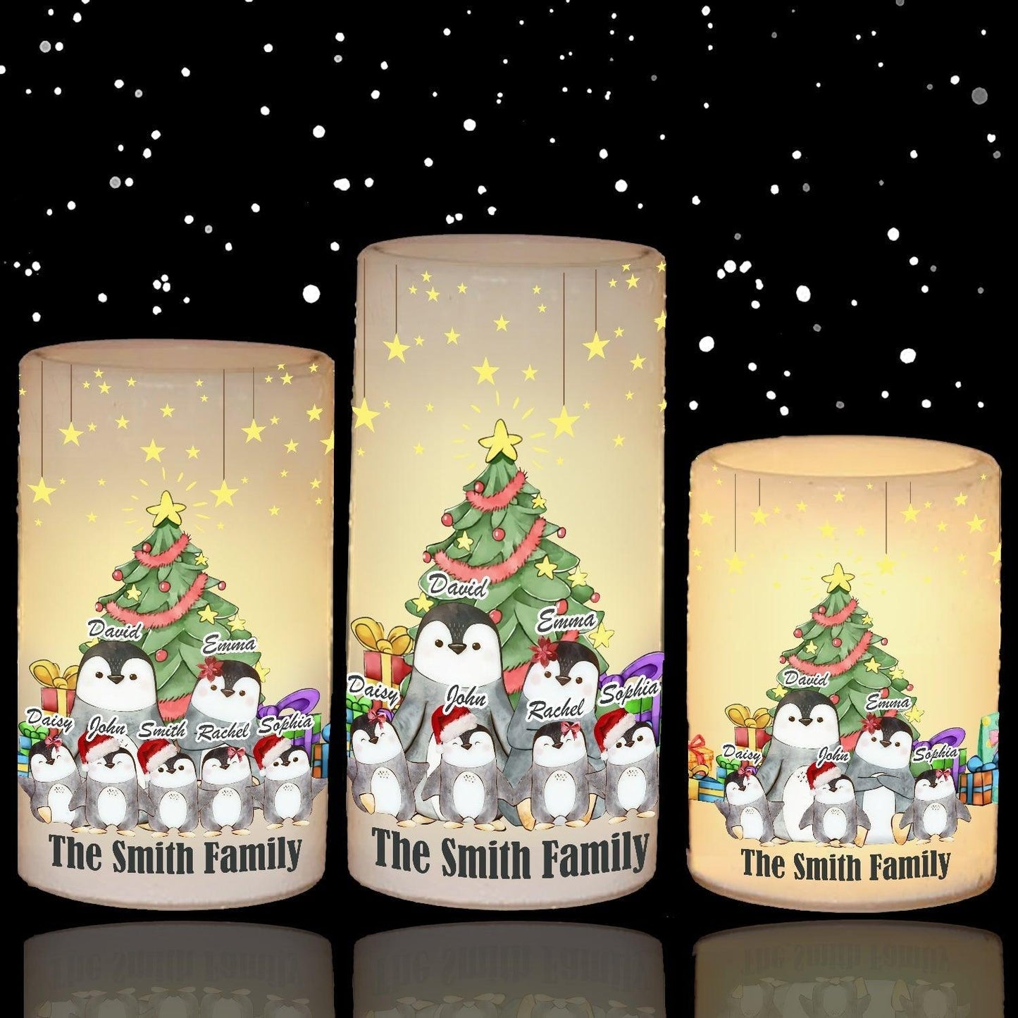 Christmas Penguin Family - Candle Shape Light - Warm Light Candles