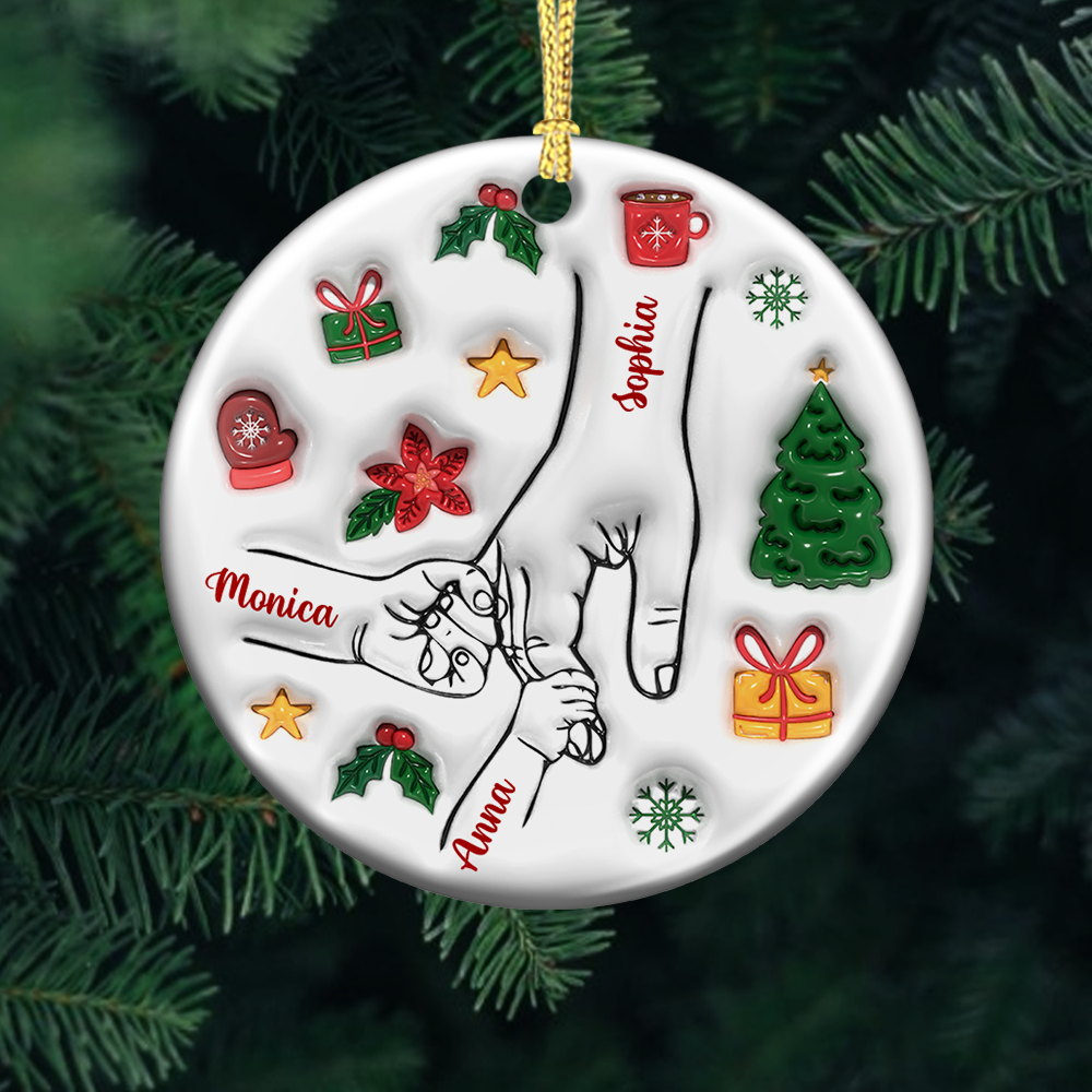 Holding Hand Christmas Vibe - Personalized Ceramic Ornaments - 3D Effect Ornament