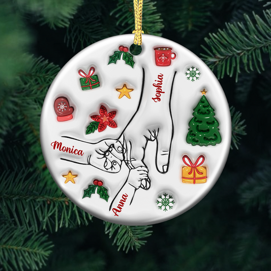Holding Hand Christmas Vibe - Personalized Ceramic Ornaments - 3D Effect Ornament