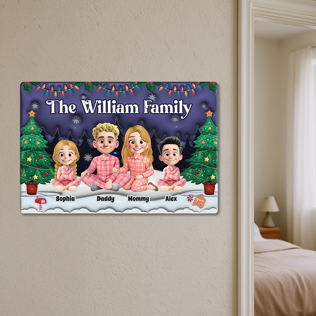 3D Effect Family Christmas - Personalized Custom Metal Sign