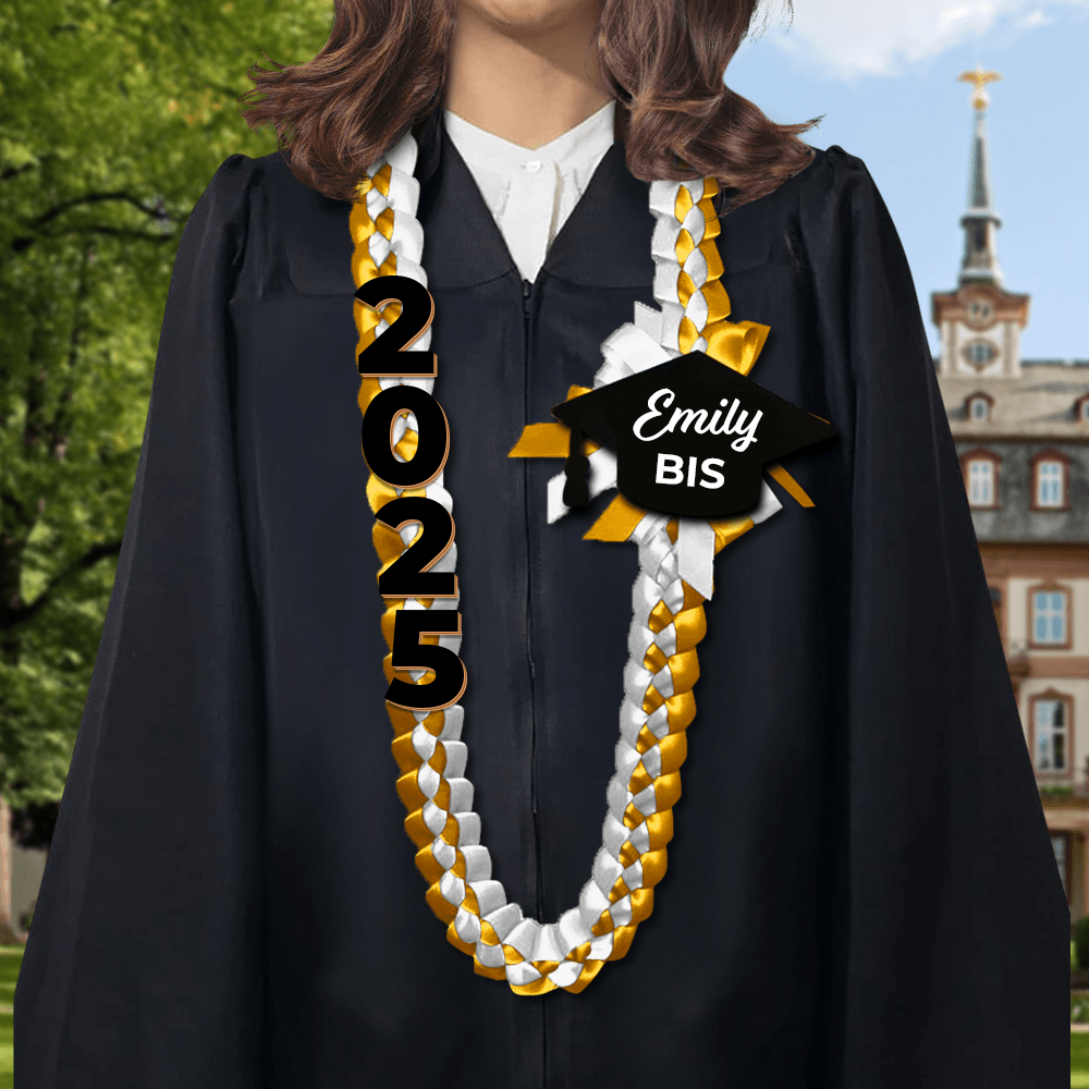 Custom Stole and Ribbon Lei And Acrylic Graduation Cap 2025 - Graduation Lei & Sash Combo