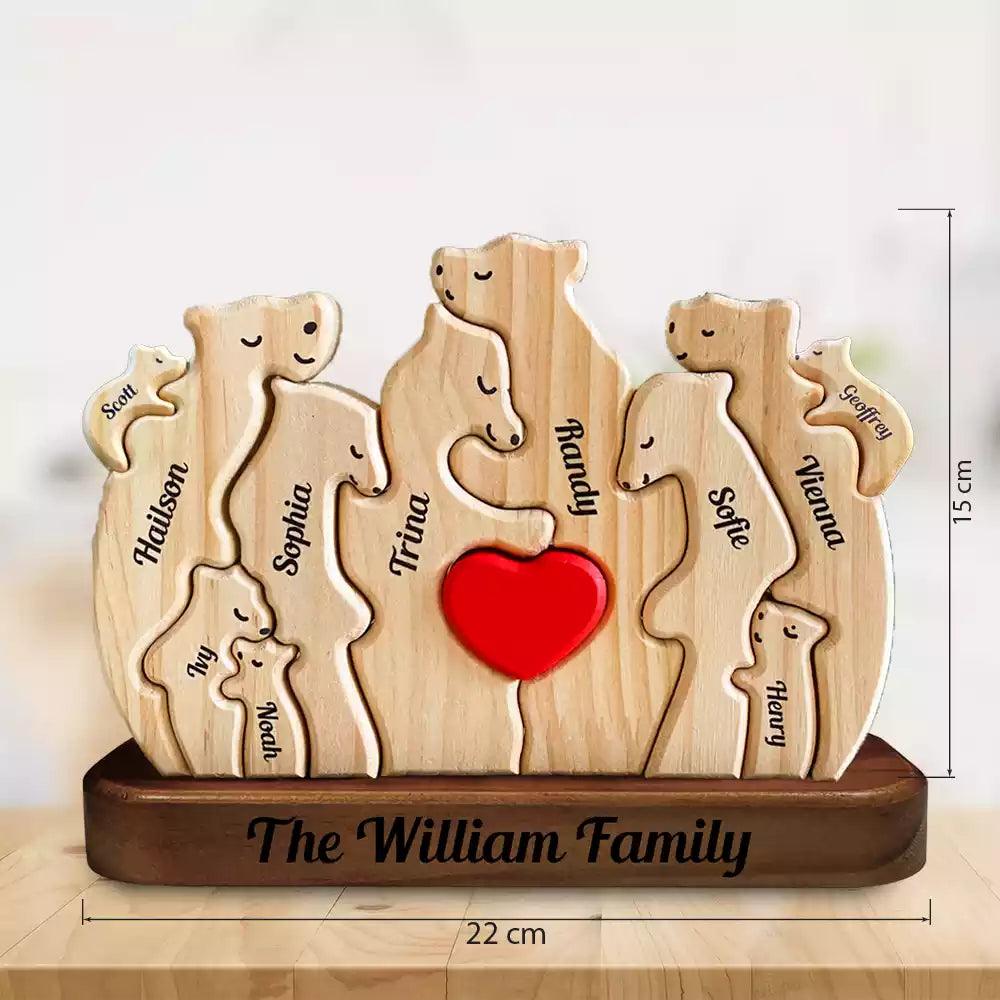 Personalized Bear Family Puzzle - Gift Mother's Day Wooden Pet Carvings
