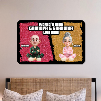 Cute Cartoon World Best Grandpa Grandma - Personalized Custom Metal Sign