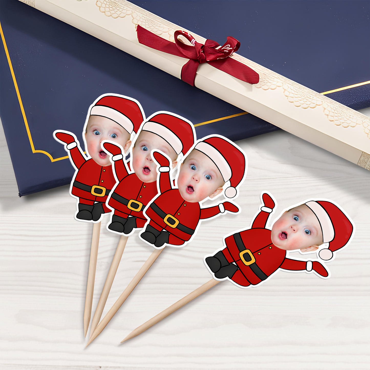 Custom Face With Christmas Hat - Party Decorations Cake Topper