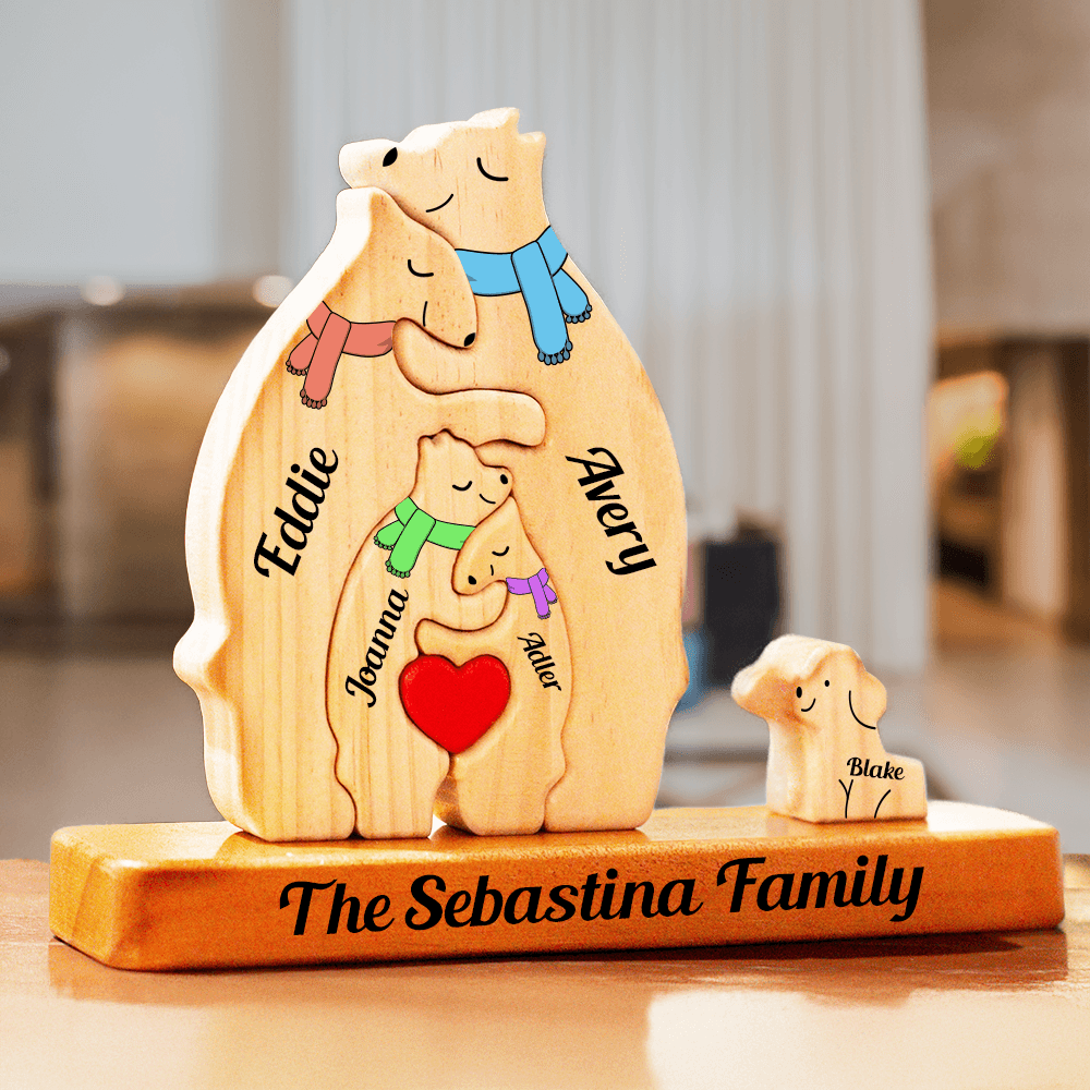 Color Scarf Bear Family Puzzle - Wooden Bear With Scarf Gifts