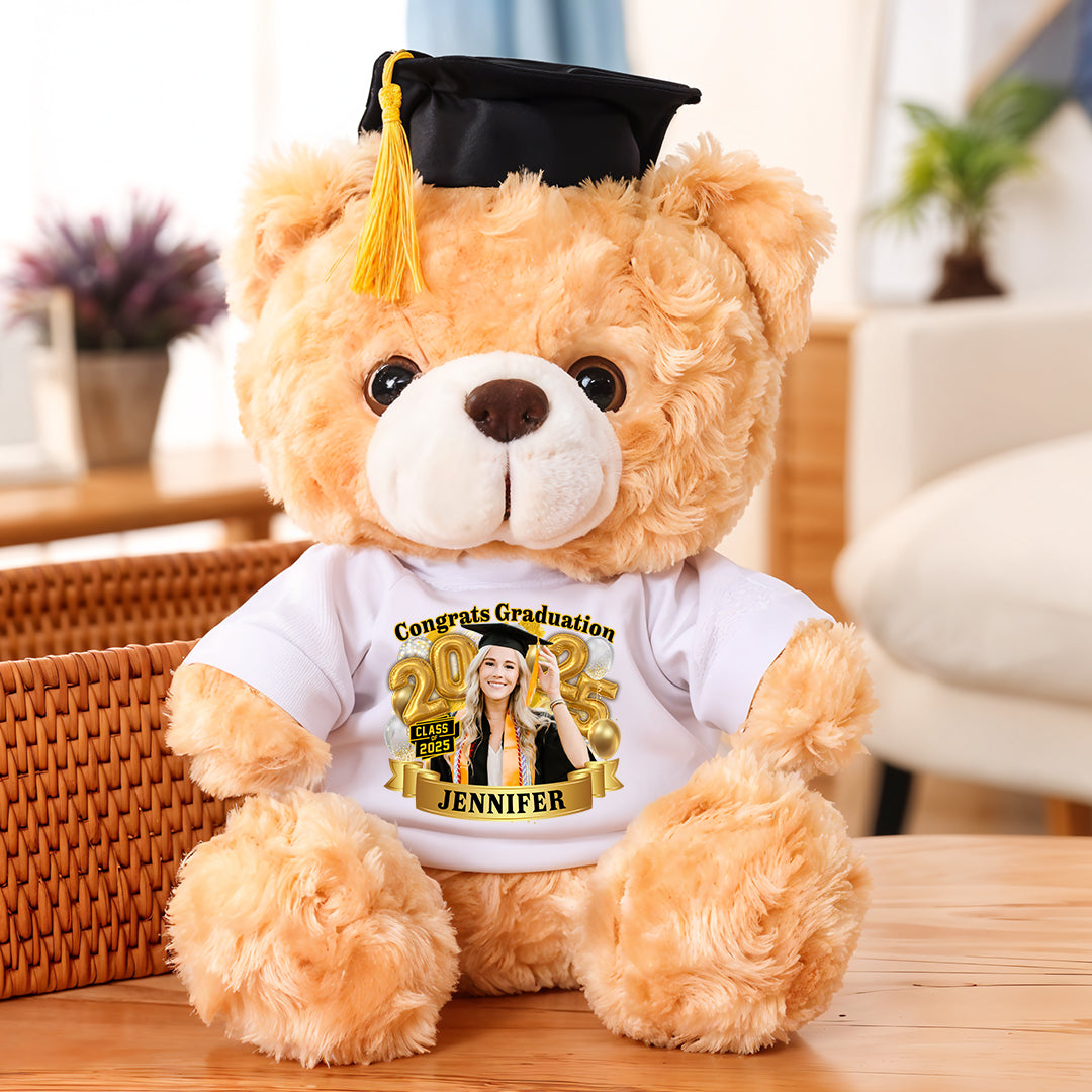 Color Class Of 2025 Graduate Bear With Cap - Teddy Bear With Personalized Shirt