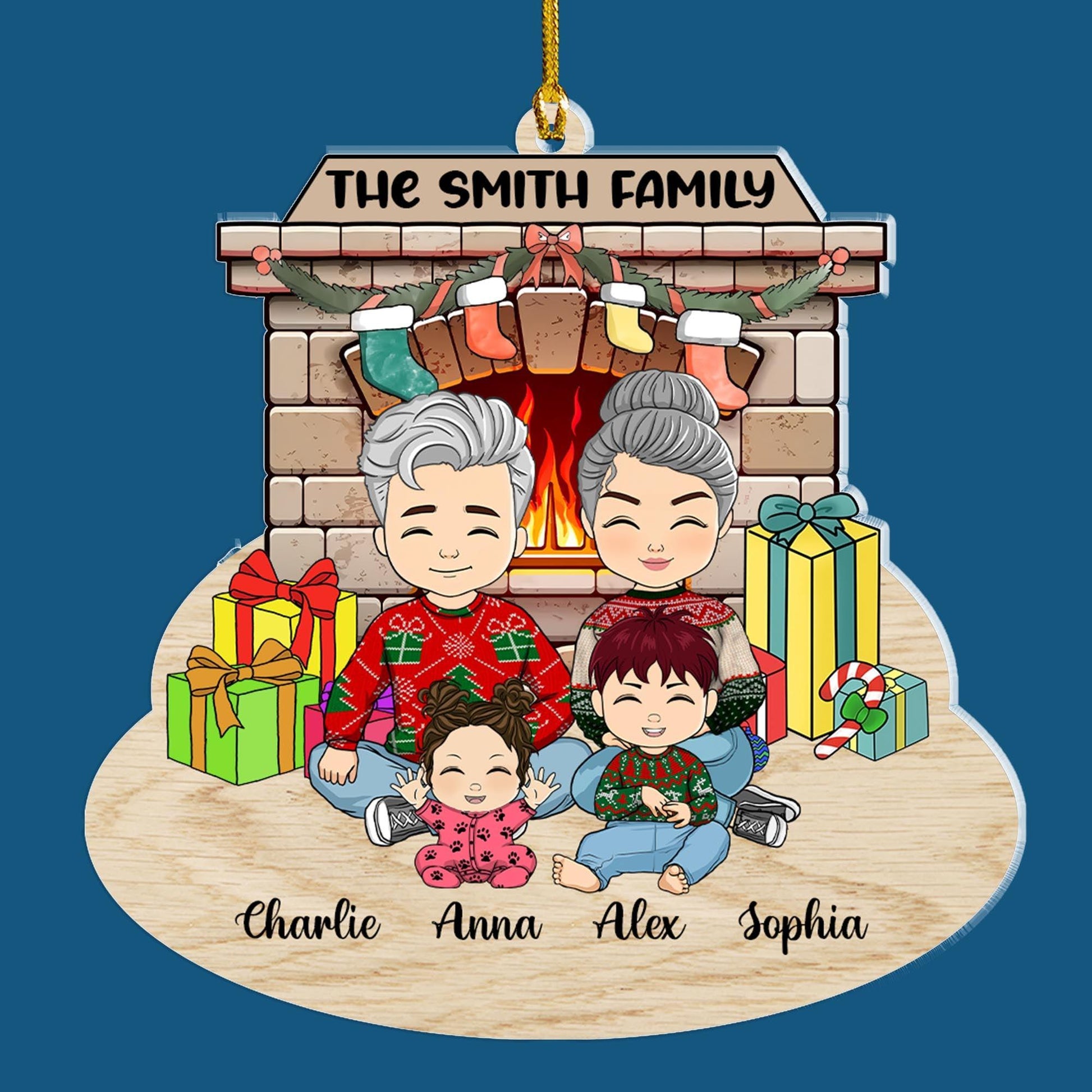 Family This Christmas With Fireplace - Personalized Ornament